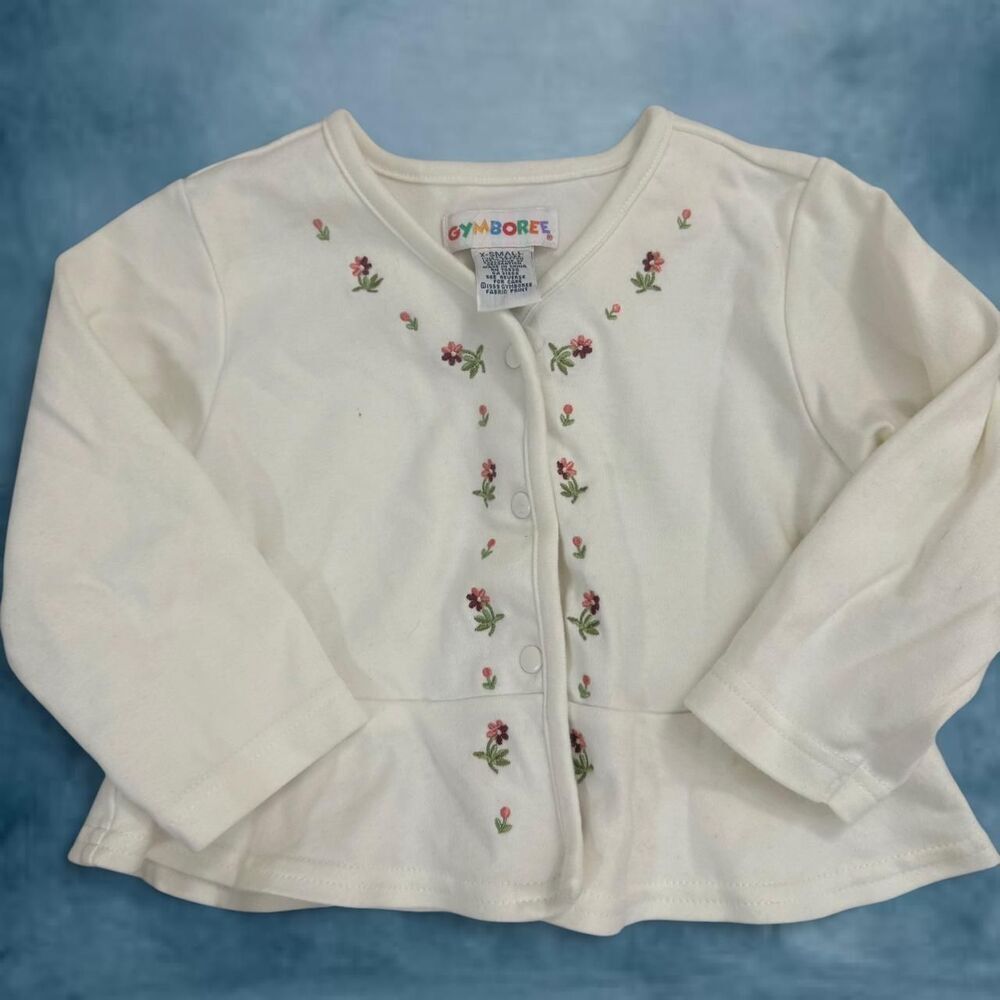 Vintage Gymboree 100% cotton Kids cream cardigan with floral embroidery